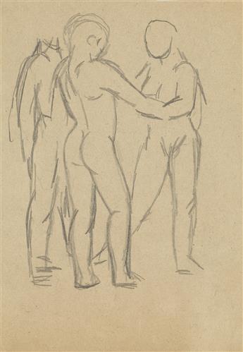 JARED FRENCH Group of 4 drawings of male nudes.